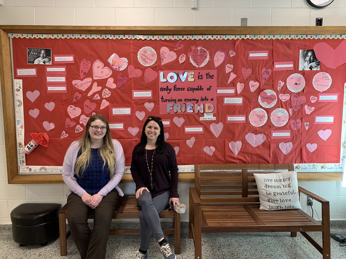 Our grade one Student Teachers  Miss Abbott and Miss White created our Catholic graduate expectation of Love ❤️ Bulletin board 💕Drop by anytime to take a look 👀