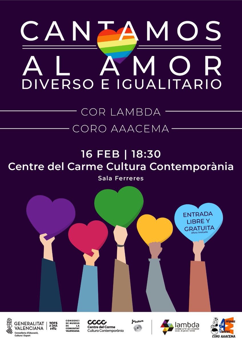 AAACEMA's tweet photo. ¡🎤Próximo concierto del @coroAAACEMA🎤!
🔸Se unen junto a el #CorLambda para cantar juntos al amor diverso e igualitario.
📅El 16 de febrero, a las 18:30 en el Centre del Carme Cultura Contemporànea, en la Sala Ferreras.
🆓Entrada LIBRE y GRATUITA 🆓
¡🎼Te esperamos🎼! https://t.co/gpb0FmFZdL