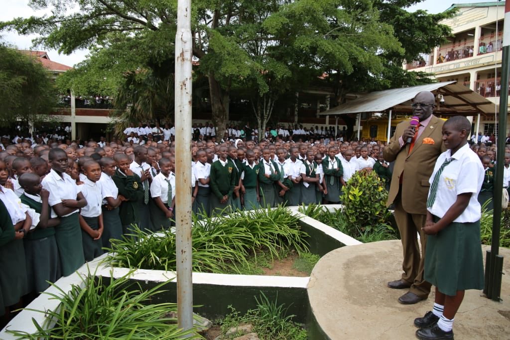 Education CS Prof George Magoha when he led the campaign to register all of the 2019 KCPE candidates in Form One in Kisumu and Siaya counties on February 5, 2020. 