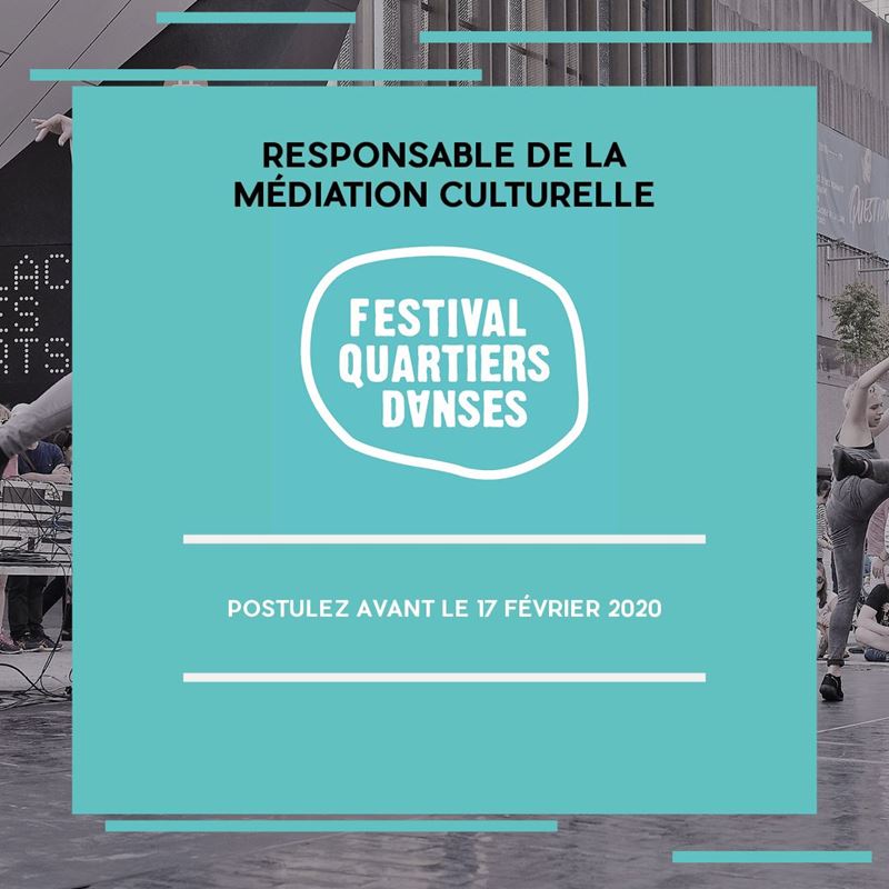 Le Festival Quartiers Danses est à la recherche d'un·e Responsable de la médiation culturelle! ✨

Date limite: 10 février 2020. ⏱

Plus de détails en cliquant ici:
bit.ly/39a9PmX