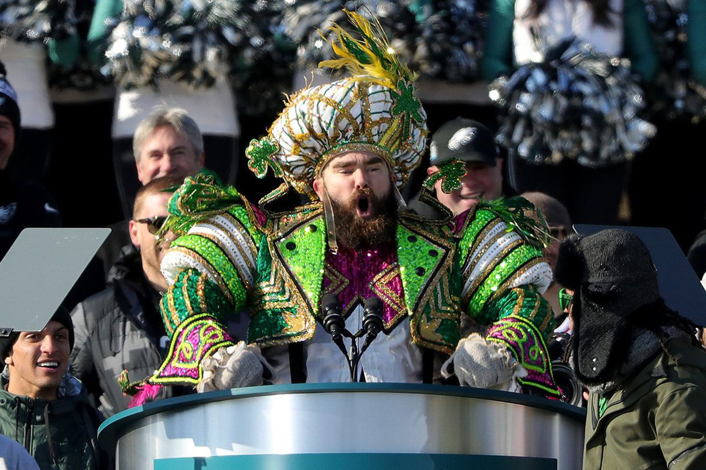 The Ringer on X: Travis Kelce's parade outfit didn't stand a chance tbh   / X