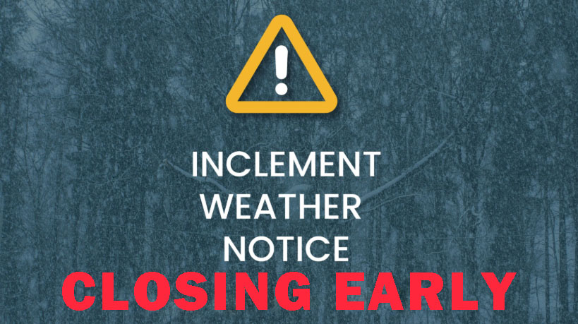 ATTENTION: Our St Peters location will be CLOSING EARLY at 3PM today due to inclement  weather. Regular business hours will resume tomorrow.
