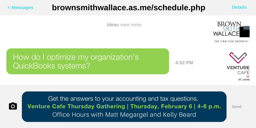 bswllc's tweet image. Get answers to your #tax and #accounting questions! Visit Brown Smith Wallace Entrepreneurial Services Group Principal Matt Megargel and Senior Kelly Beard during office hours at @VentureCafeSTL on Thursday, February 6.  brownsmithwallace.as.me/schedule.php #STLStartups