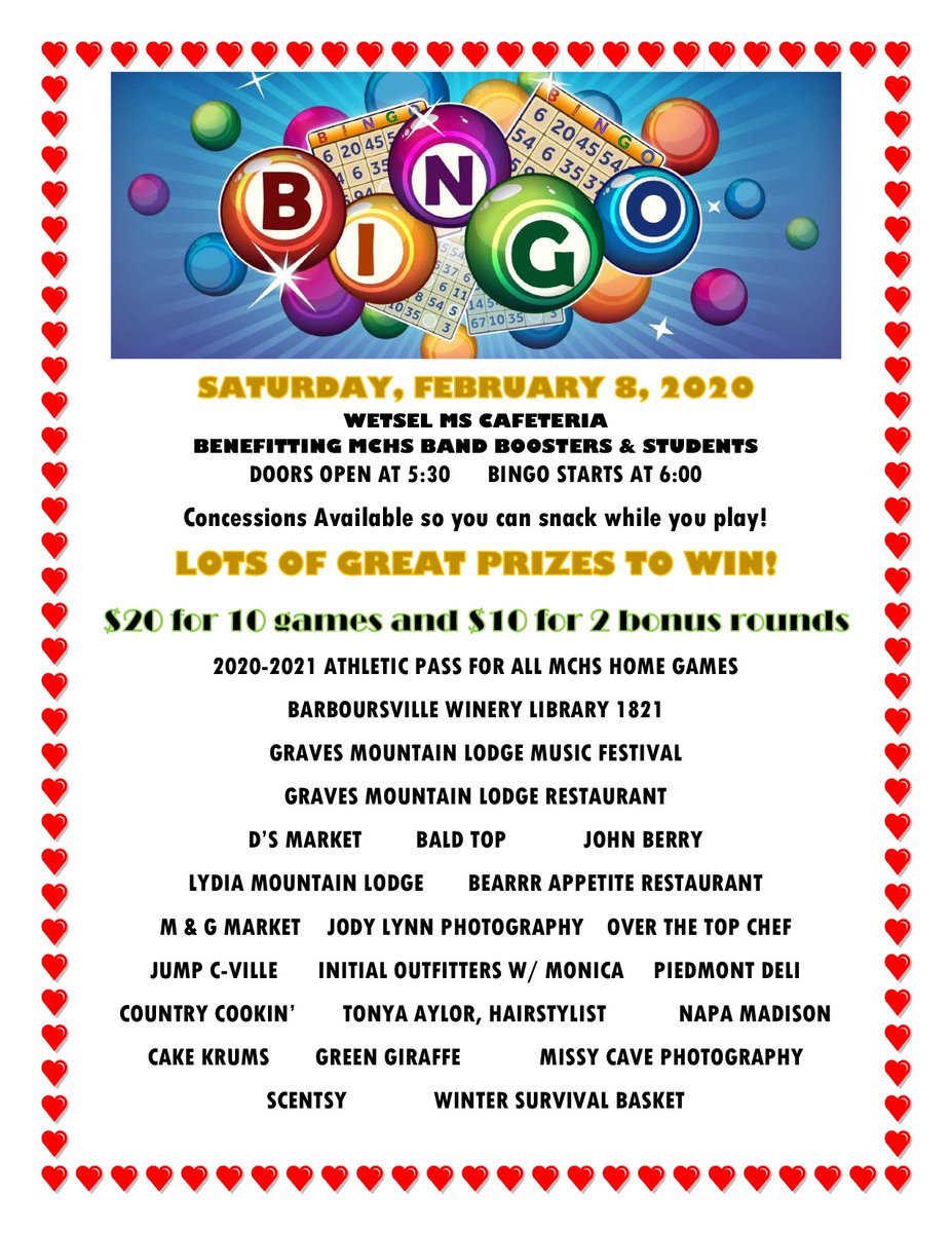 Bingo Night this Saturday!!  Check out these awesome prizes!  Doors open at 5:30 pm!