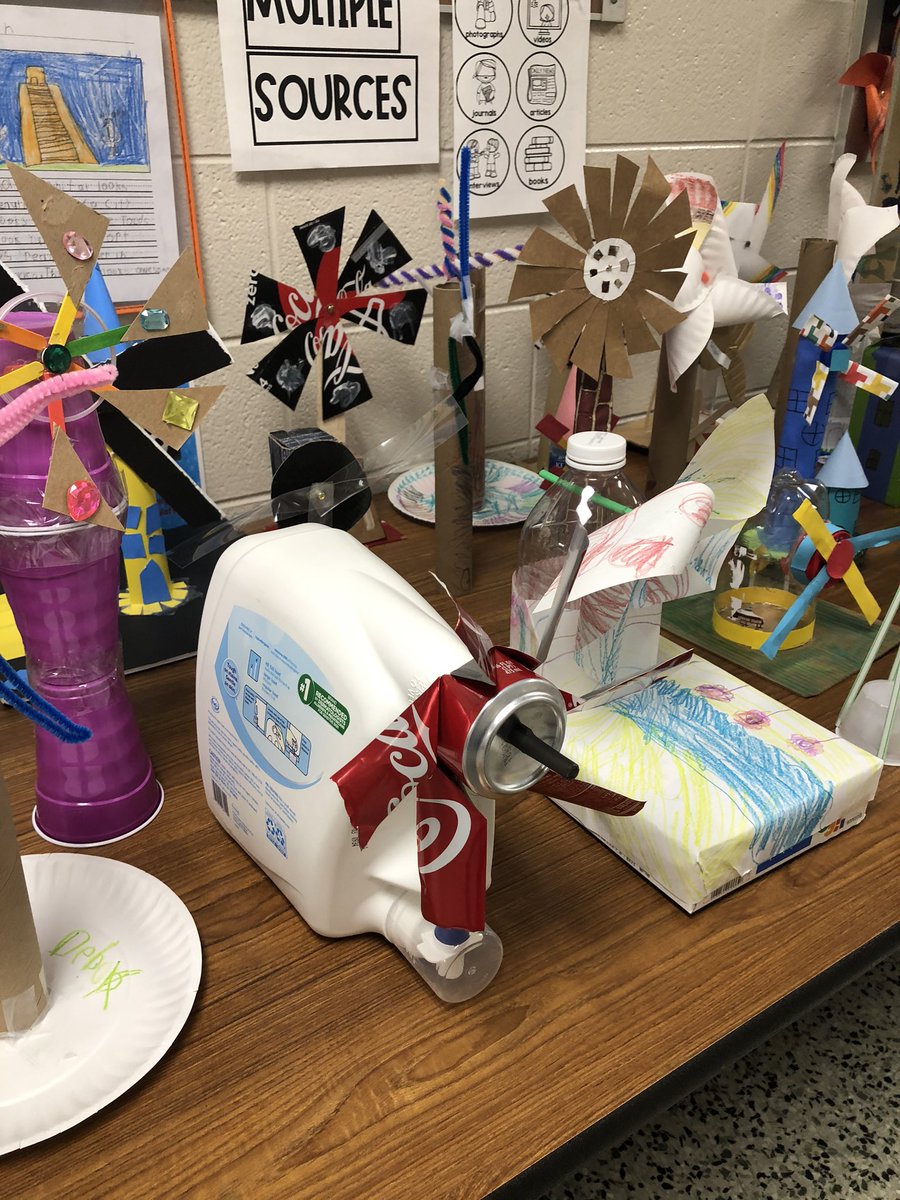 Harris_FWCS's tweet photo. Check out our first graders windmill projects!  They have been learning about renewable resources. #fwscshoutout to Mrs. Quigley, Mrs. Benjamin, and Mrs, Sneary for your hard work! @Quigleysclass @MatTechEd thanks for coming in today! @Harris_FWCS @FWCommSchool https://t.co/mO3sA3kIzX