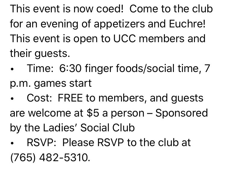 See you this evening ~ don’t forget this is now a coed event.