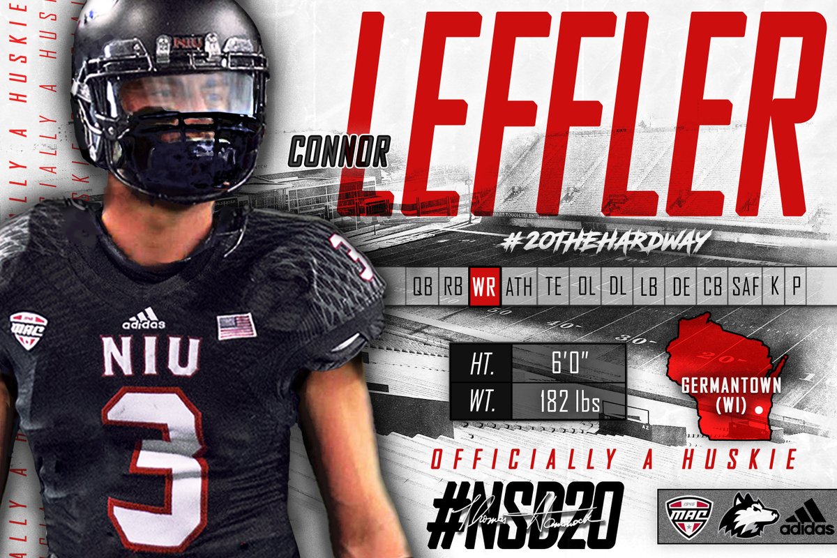NIU_Football's tweet photo. 🐾 WELCOME TO THE PACK 🐾

The NIU Huskies are proud to announce a new addition to our receiving core👐 

@connorleffler_ Germantown HS (WI)!!

#NSD20 #TheHardWay #PlayLikeAHuskie https://t.co/Bw3jUIJZxQ