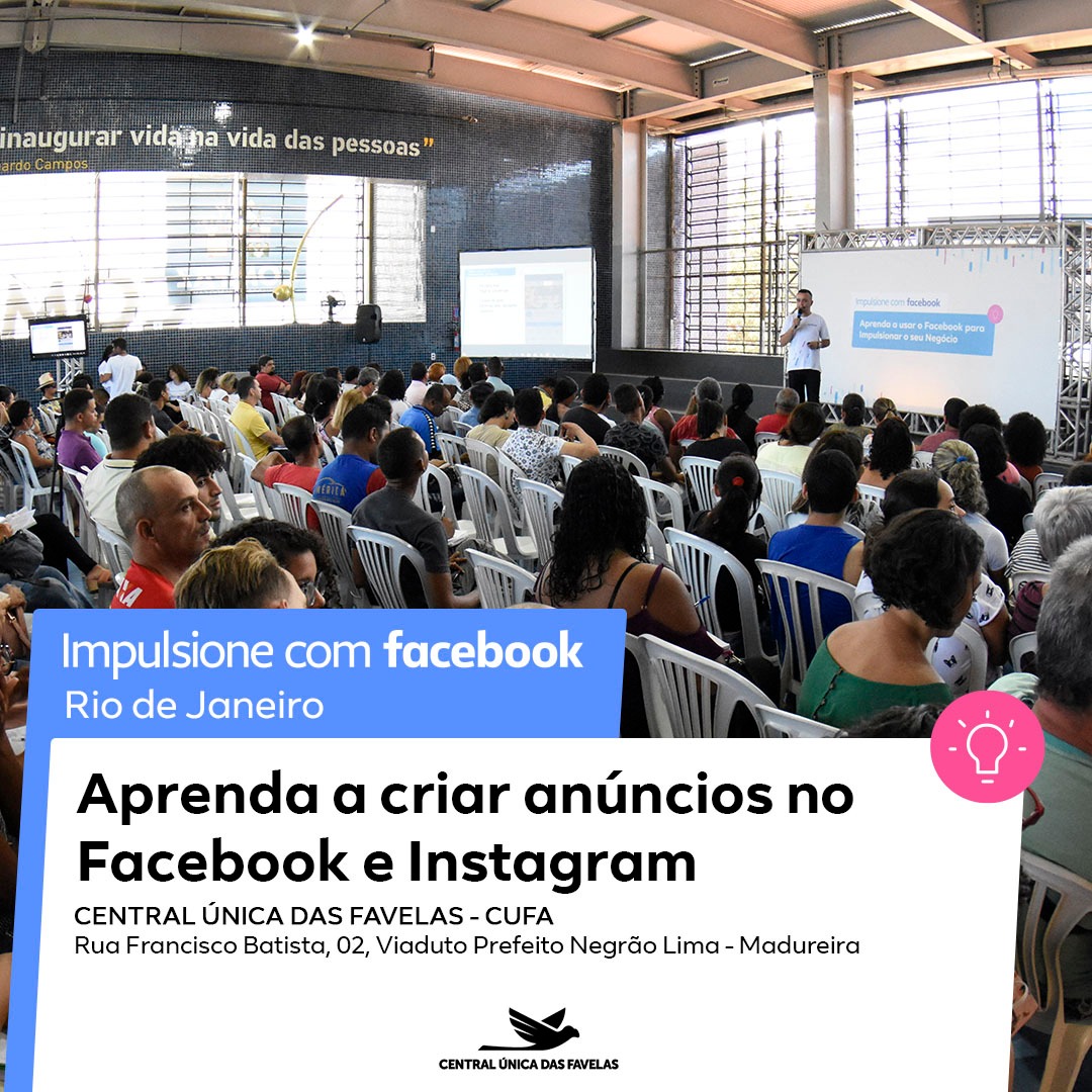 cufarj's tweet photo. No sábado, dia 15 de fevereiro, a CUFA e o Facebook proporcionarão GRATUITAMENTE uma capacitação para uso de redes sociais: 

Serão dois turnos: de 9h às 12h ou 14h às 17h. Na sede da CUFA, em Madureira, RJ. As inscrições podem ser feitas por meio do link: https://t.co/ZNBQMwk8Z8 https://t.co/fNHrbu5Mid