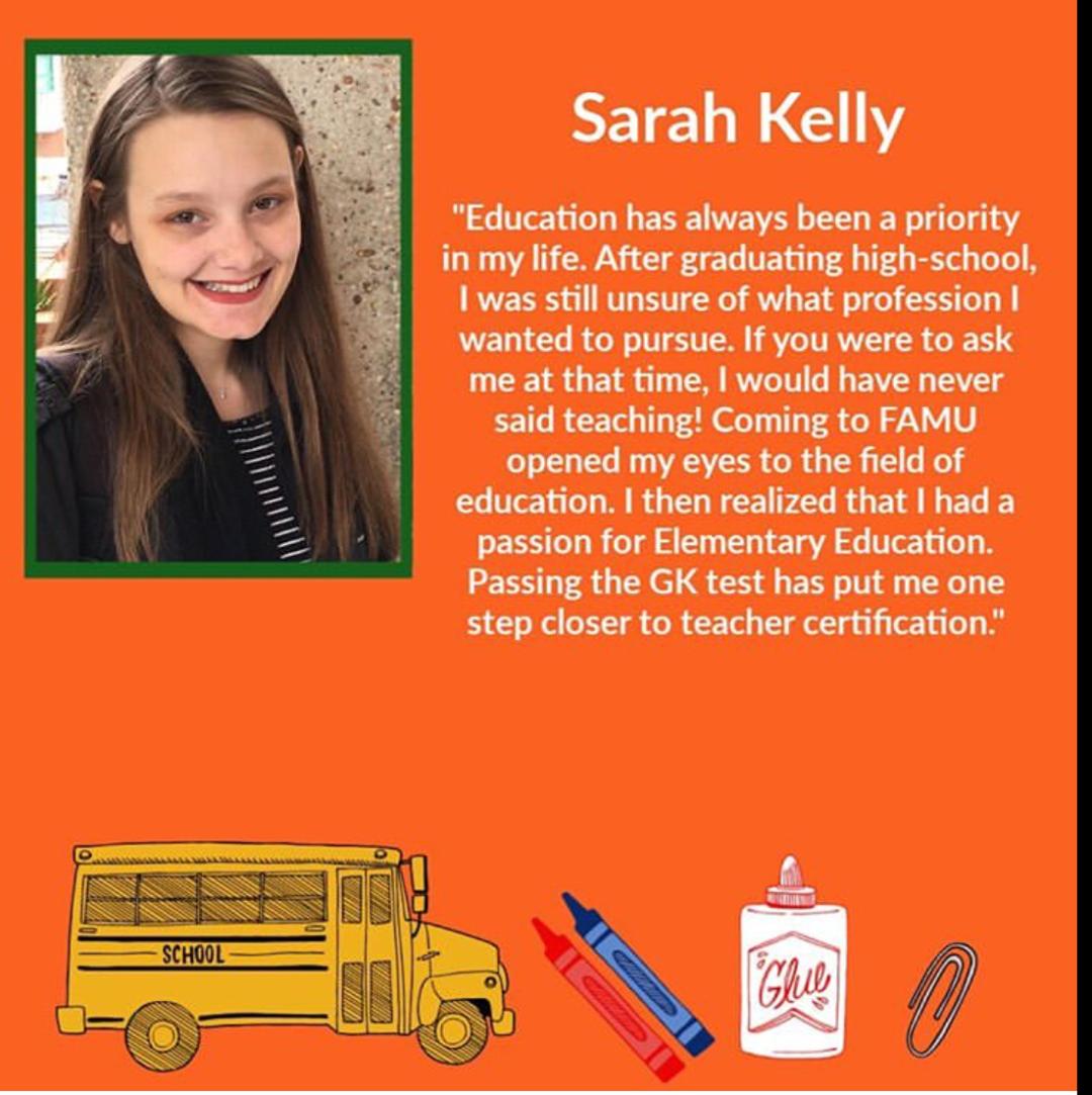 FAMU_COE's tweet photo. #rattlereducators Congratulations to #futureducator, Miss Sarah Kelly, on passing her GK on the first attempt! Way to #strikehigher!!!#100thatteachπ―ππ https://t.co/OeXcyAstMb