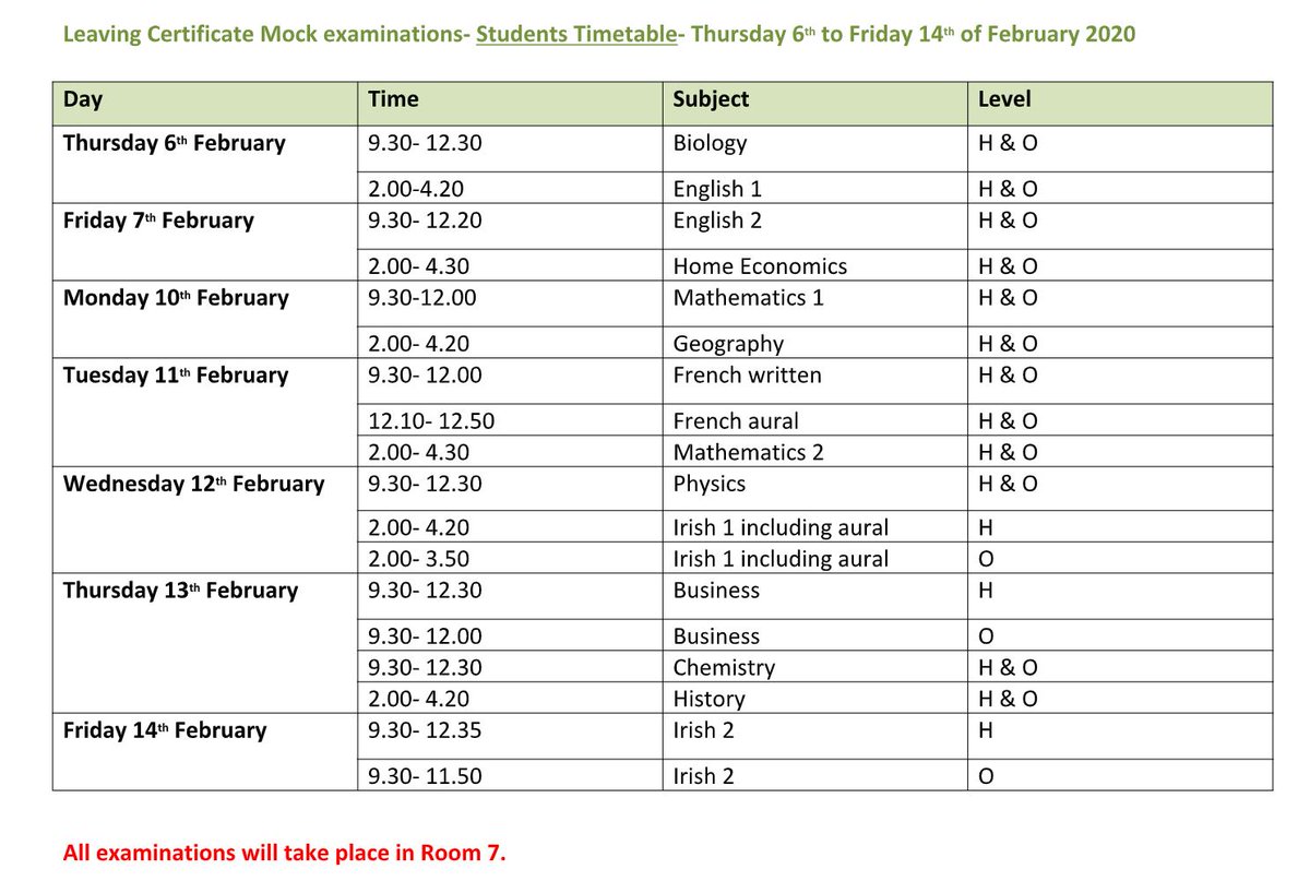 PearseCollege's tweet photo. FYI Leaving Certificate students, here's a copy of your Mock exam timetable.
#goodluck #mocks2020 #leavingcertificate2020 #yougotthis #ChoosePearse #theCollegethatCares #thisisFET https://t.co/mHFXywDFFO