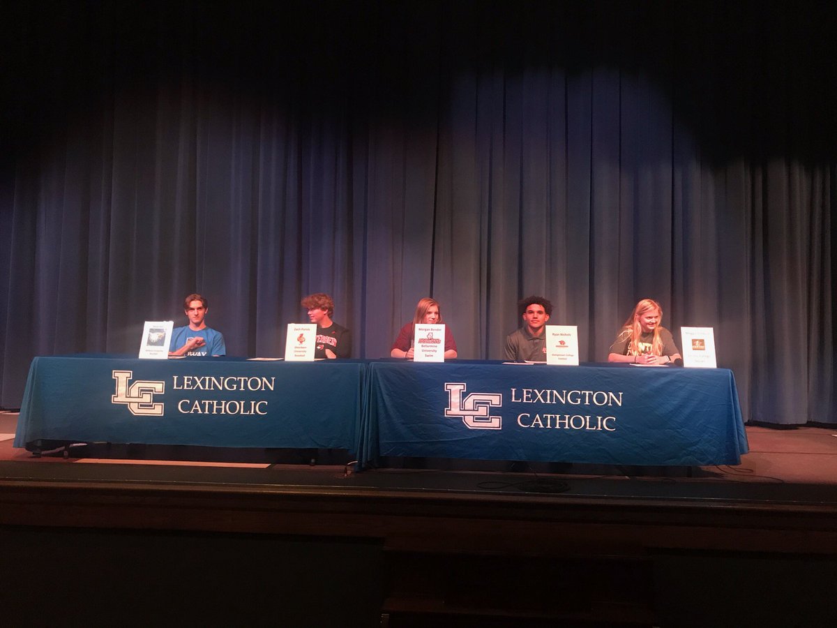 LexCathSports's tweet image. College Signing 2-5-20
Ryan Nichols – Georgetown College (Football)
Maggie Corbett -Centre College ( Soccer)
Morgan Bender- Bellarmine University (Swim)
Zach Purvis- Otterbein University( Baseball)
Jacob Kelly- Midway University (Baseball)