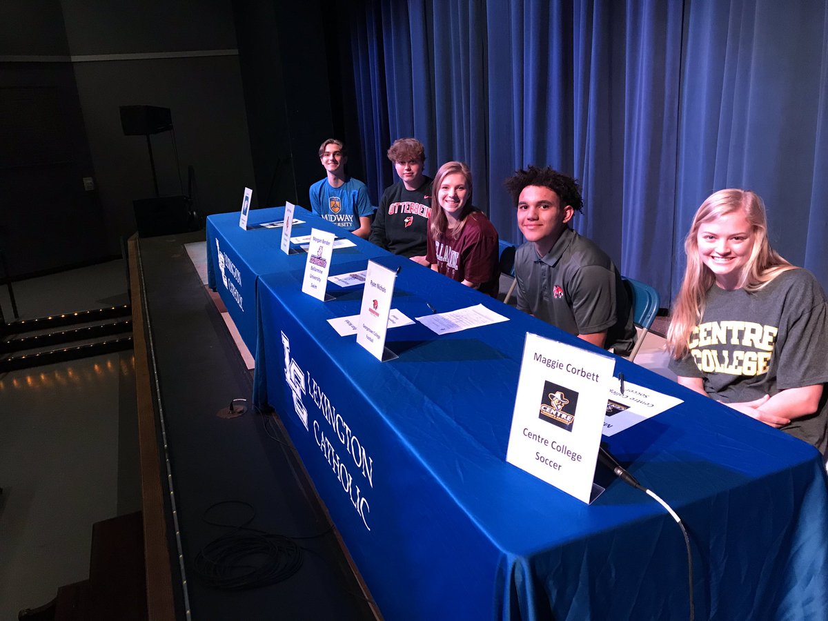 LexCathSports's tweet image. College Signing 2-5-20
Ryan Nichols – Georgetown College (Football)
Maggie Corbett -Centre College ( Soccer)
Morgan Bender- Bellarmine University (Swim)
Zach Purvis- Otterbein University( Baseball)
Jacob Kelly- Midway University (Baseball)