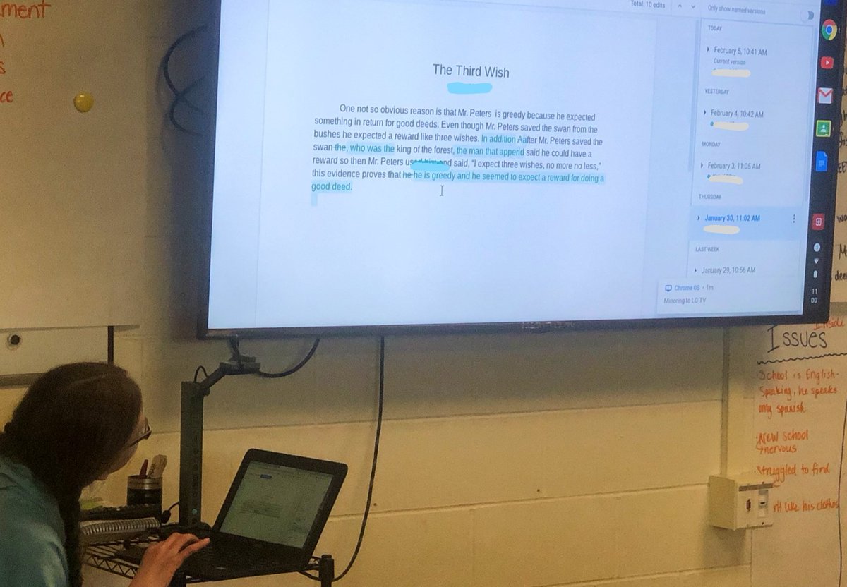 TarahTesmer's tweet photo. Talking #GoogleDocs #RevisionHistory to reflect on writing thus far in @MrsWhiteD68 grade 6 @GoodrichSchool - bonus fun was running the Docs through the new #GoogleClassroom #OriginalityReports and checking for cited work accuracy! #grway #innovate68 #GAFE @GoogleForEdu https://t.co/VZbQKi00yp