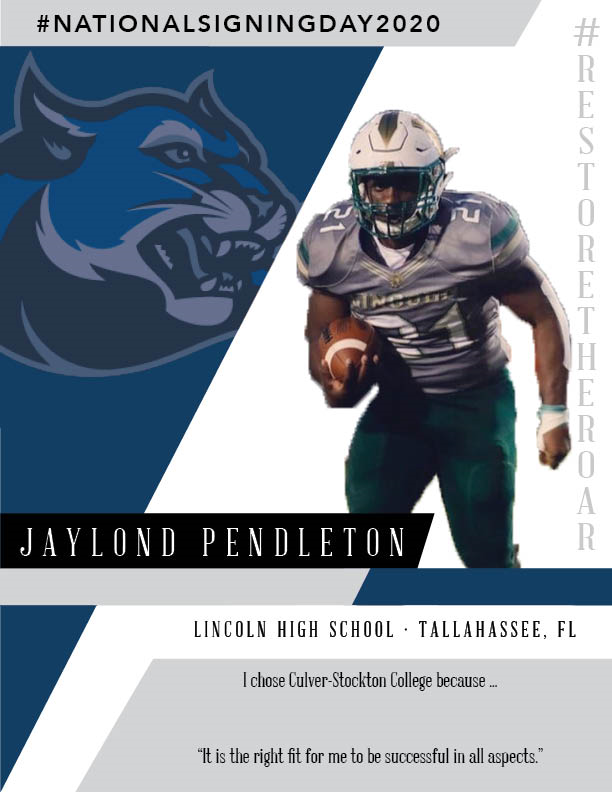 CoachSallayCSC's tweet photo. We would like to welcome Jaylond “JP” Pendleton
 @jaylond_p to our football Family! #NationalSigningDay2020 #RestoreTheRoar #CommitToThePaw20 https://t.co/0qx0hky488