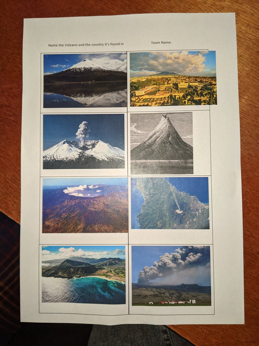 Eight pictures of volcanoes.