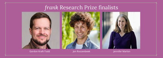 RealGoodCenter's tweet photo. The three finalists this year for the #frank2020 10,000 research prize! Don't miss their talks during the LOVE block tomorrow! https://t.co/am1HO4qx4R