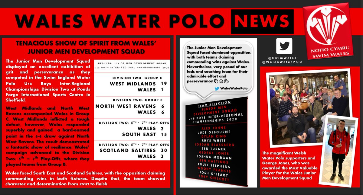 WalesWaterPolo's tweet photo. Wales Water Polo News📰: A summary of our Junior Men and Women Development Squads' participation in the @Swim_England Water Polo U18 Inter Regional Championships🤽‍♂️🤽‍♀️👏💪🏴󠁧󠁢󠁷󠁬󠁳󠁿 

@SwimWales @Dai_Sport_ @AllWalesSport @ENGWaterPolo @WalesWaterpoloL @WWMGWelshWater1 @WelshSportLive https://t.co/aGVoUW5vFO