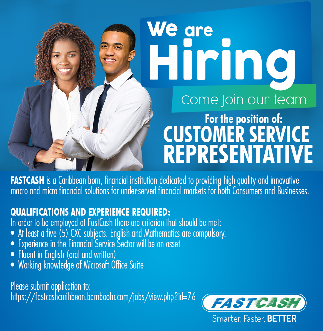 _Fast_cash's tweet photo. We are hiring! FastCash Caribbean is looking for a dedicated individual for the position of Customer Service Representative, St. Kitts and Nevis. Visit https://t.co/uNtxcljlcn to apply. https://t.co/iKLed4mykh