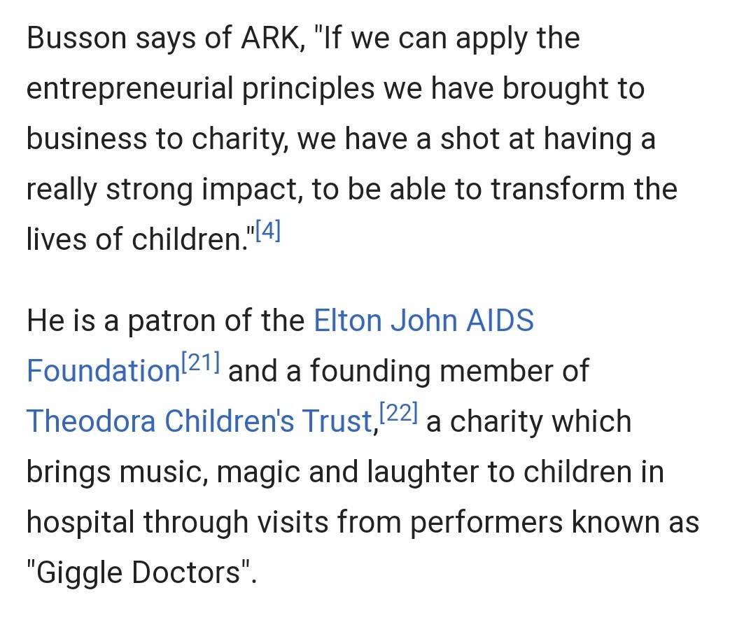 Arpad 'Arki' Busson is founder and chairman of the fund-of-funds company EIM. He is also founding trustee of the children's charity Absolute Return for Kids (ARK). ARK cooperates with Michael Mates' Hope and Homes for Children of which Busson is a patron.  https://twitter.com/ciabaudo/status/1005333014983991296?s=19