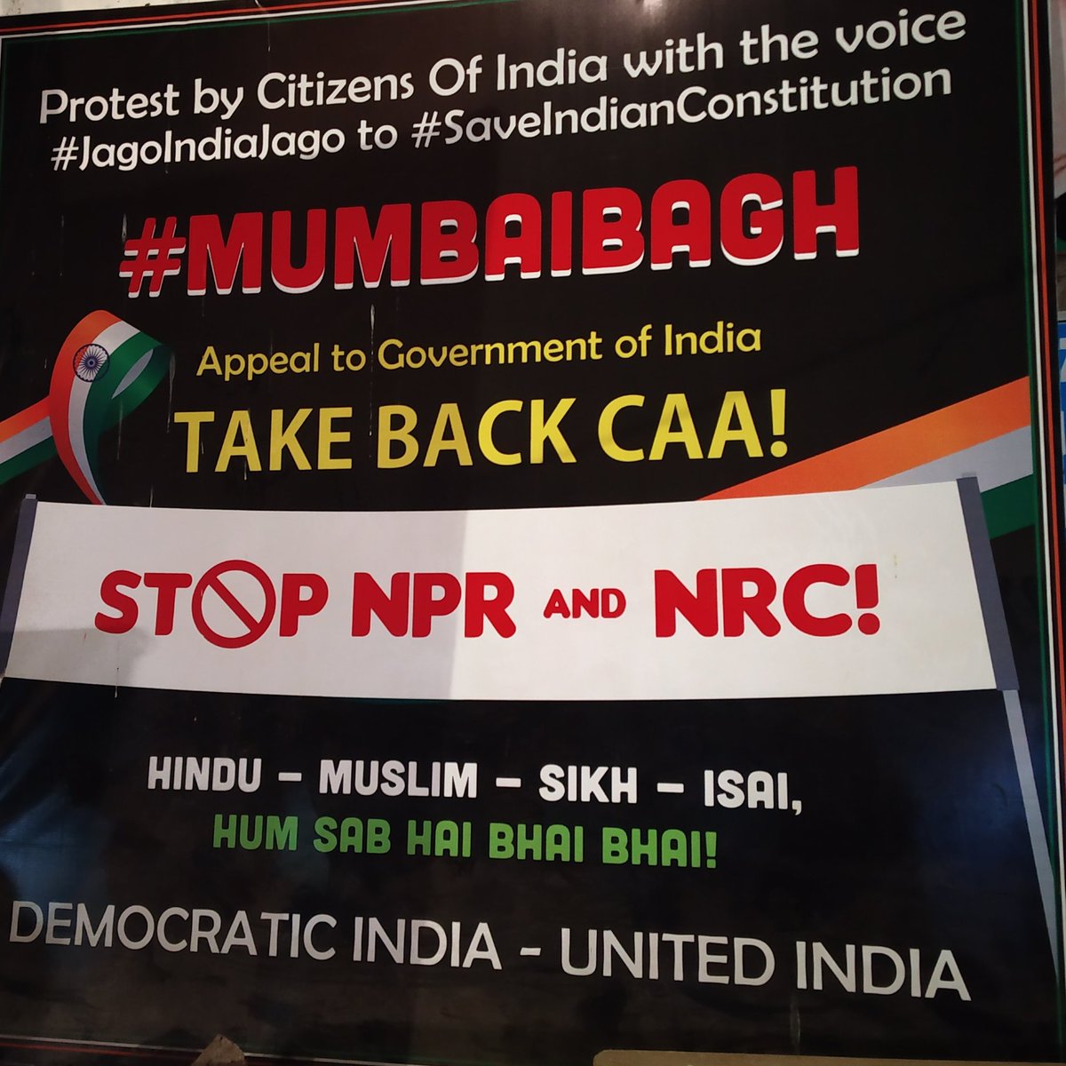Come All Join Us In A Huge Numbers..We Need You..India Need You...Say #NoToCAA_NRC_NPR #mumbaibaugh #mumbaicentral #India_With_Shaheenbagh #chalomumbaibagh