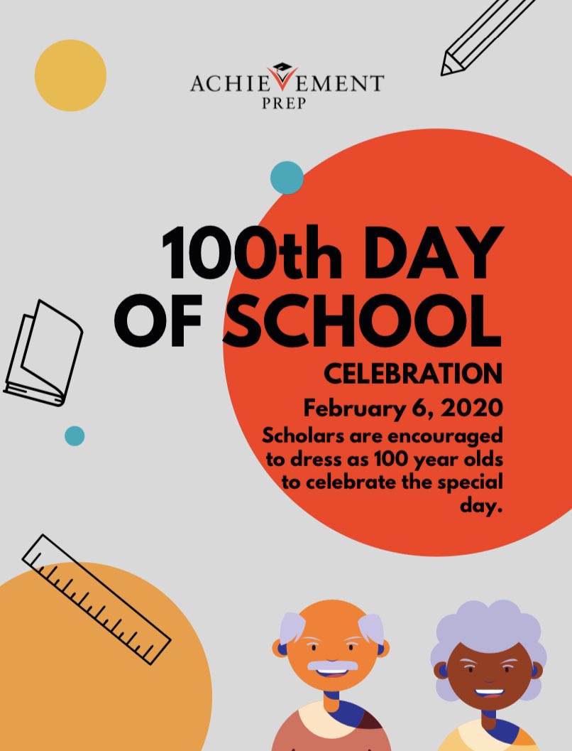 AchievementPrep's tweet photo. We’re so excited to celebrate our 100th day of school tomorrow! We want to remind our scholars and staff to dress up as there 100 year old selves. 👵👨‍🦳 #100daysofschool #itsaprepthing https://t.co/45vhQD8SPf