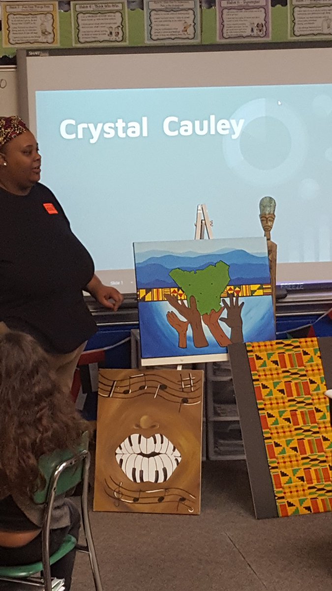 hescubcats's tweet photo. A huge thank you to Ms. Crystal Cauley for sharing her heritage project and Diamond Cash's beautiful artwork with our 3rd graders as they study Black History month. #BlackHistory2020 #heritageproject #cubcatpride https://t.co/VkenogrEjy