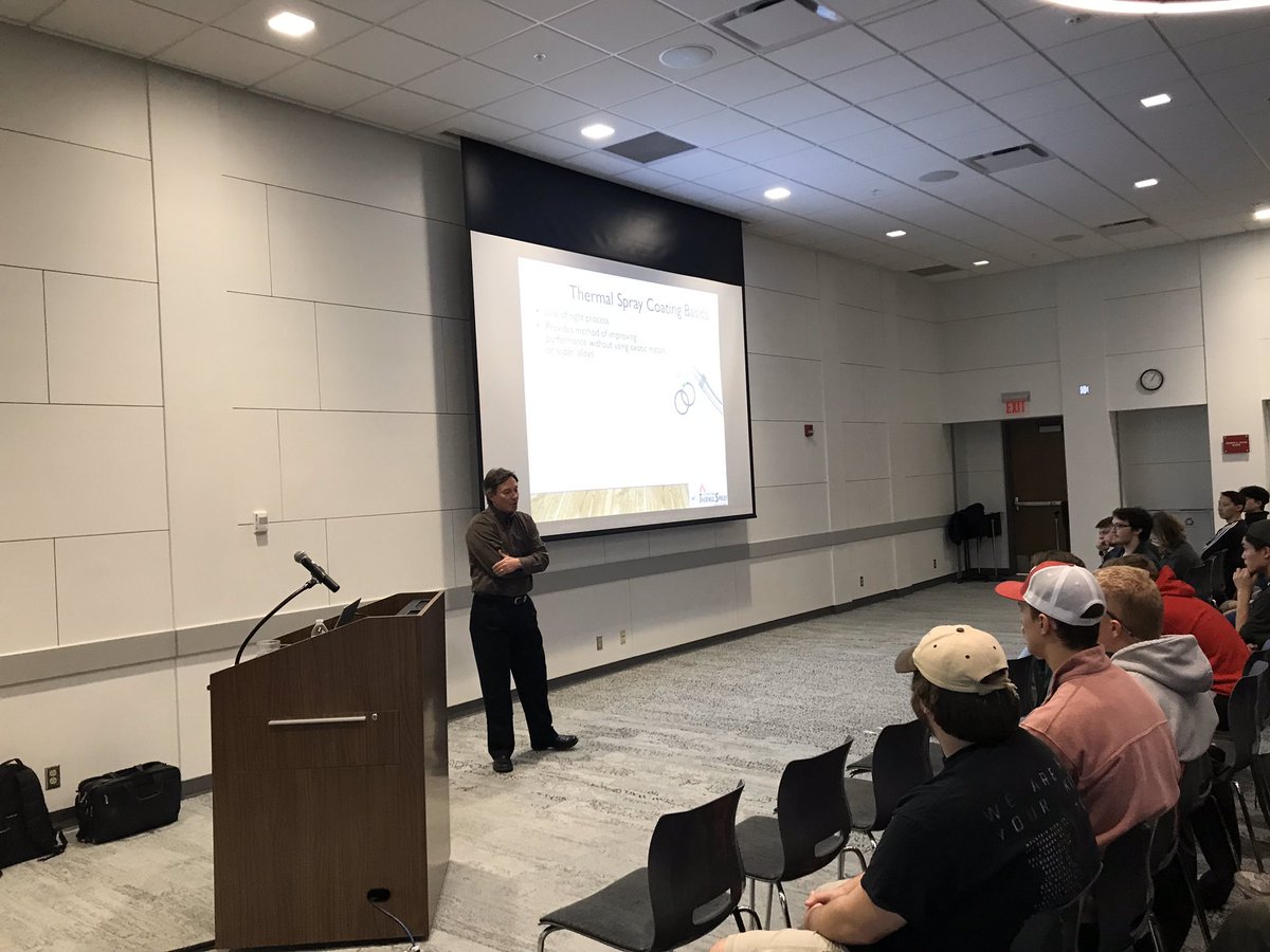 <a href="/mclaughlincoat/">McLaughlin Coatings</a> and #TechMetAlloys presented an outreach guest lecture on #thermalspray sponsored by <a href="/AWSHQ/">AWS.org</a> for about 100 <a href="/RoseHulman/">Rose-Hulman</a> ME majors in a mat sci class. Lots of great questions! <a href="/redhedrhit/">Dale Long</a> Thx to Dr. Patrick Cantwell for inviting us!