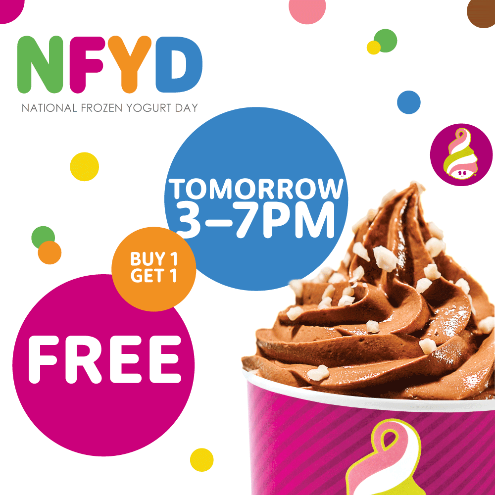 MyMenchies's tweet photo. It’s NFYD Eve and we couldn’t be more ready! Join us tomorrow from 3pm-7pm for buy one, get one free frozen yogurt. Tag your froyo buddy below! #free #freefroyo #nfyd #celebrate #party #bringyourfriends #bogo #icecream https://t.co/wSeQauK3n2