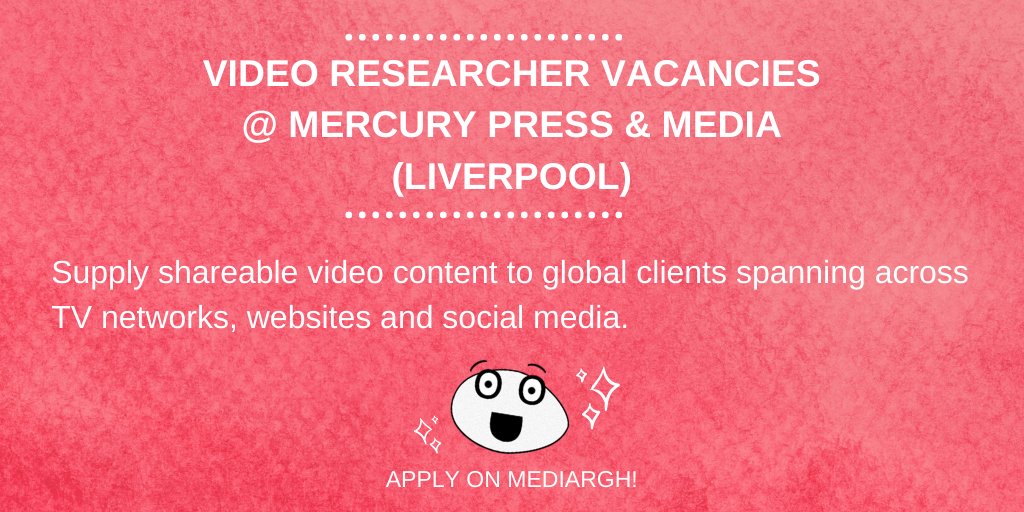 mediargh's tweet photo. 🆕🆕🆕
Video Researcher Vacancies
@ Mercury Press & Media
(Liverpool)
Apply here: https://t.co/TbBgqxAyPQ
#journojobs #TVjobs #videojob #videojobs #researchjob https://t.co/EmcEdkO3ap