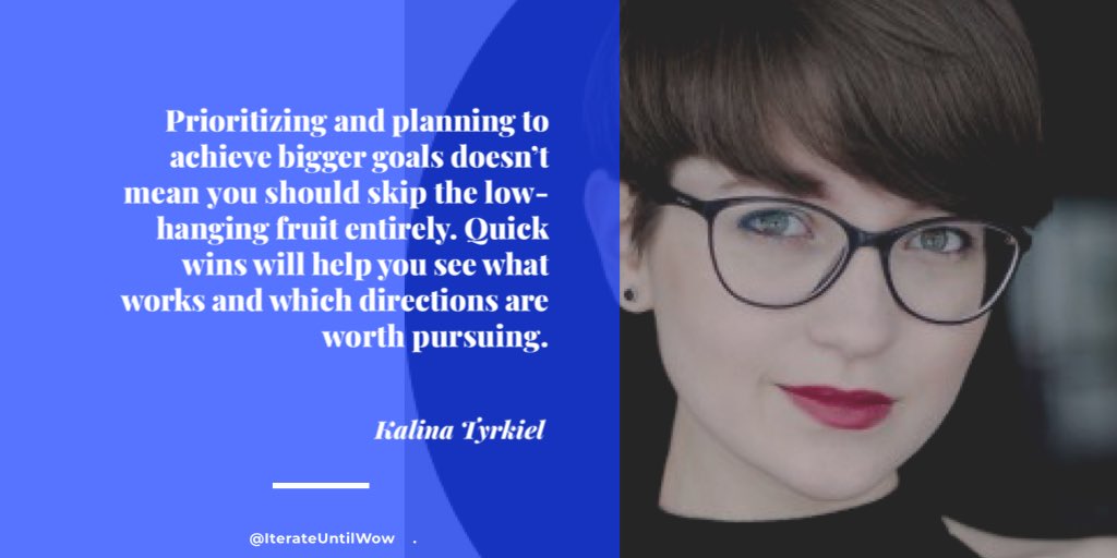 ItsOlowe's tweet image. Bigger goals? no problem but the low hanging fruit plays a great role.
“They also have a psychological effect: when your team sees that what they do actually works, they will instantly become more motivated.”
Credit: @KalinaTyrkiel
#ProductMic #prdmgmt #product #productdesign
