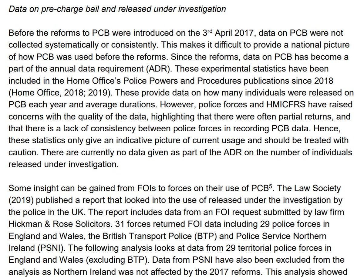 Still no reliable data on Pre-Charge-Bail  even though such reporting became mandatory, so  Home Office are relying on FOIA requests to Police forces by a third party ! 