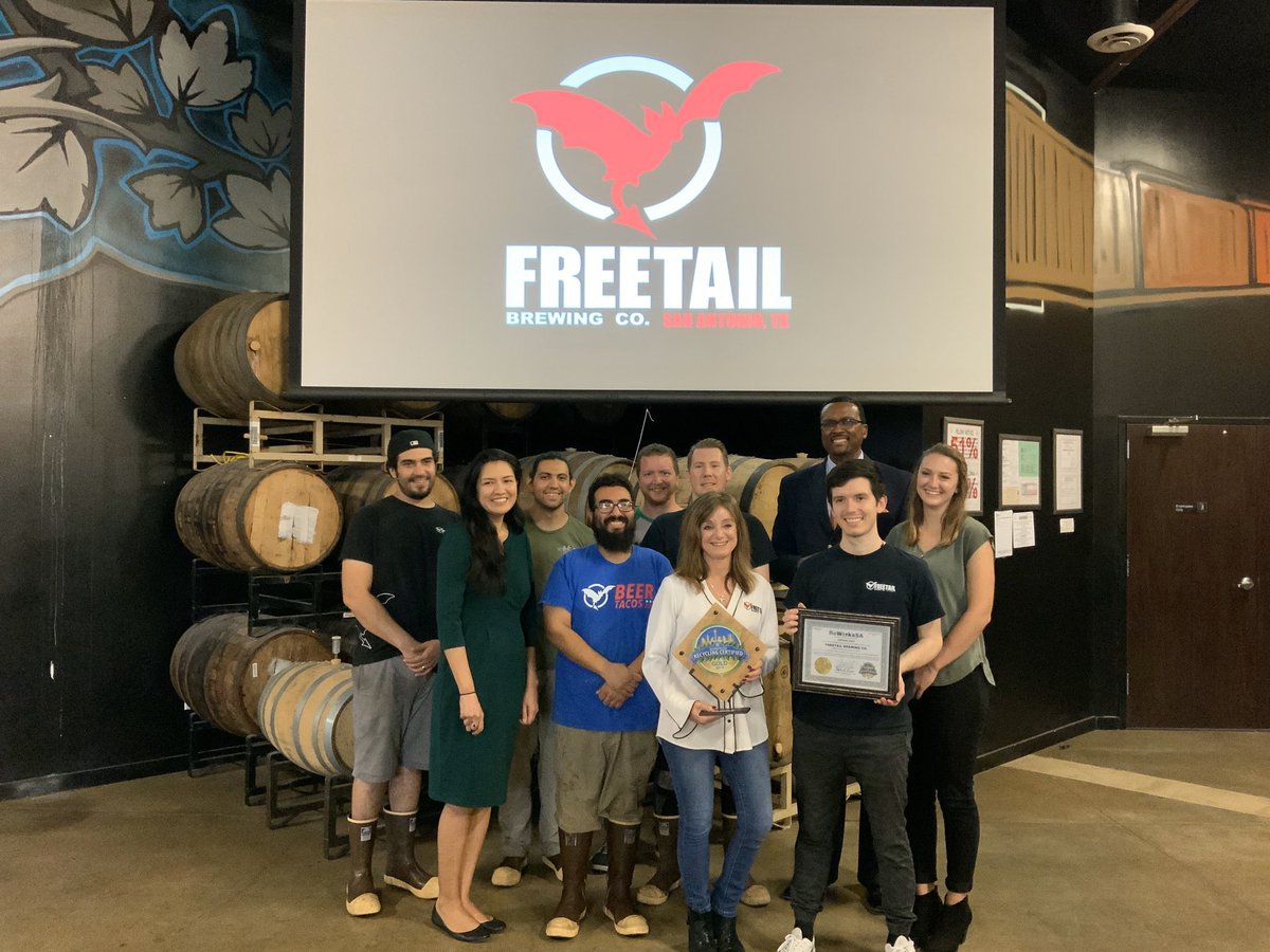 ReWorksSA's tweet photo. Congratulations to @freetailbrewing for becoming a #ReWorksSAGold Certified Business! They recycle 100% of their spent grain!
#ReWorksSA #HangWithALocal https://t.co/rcTkL04DDH