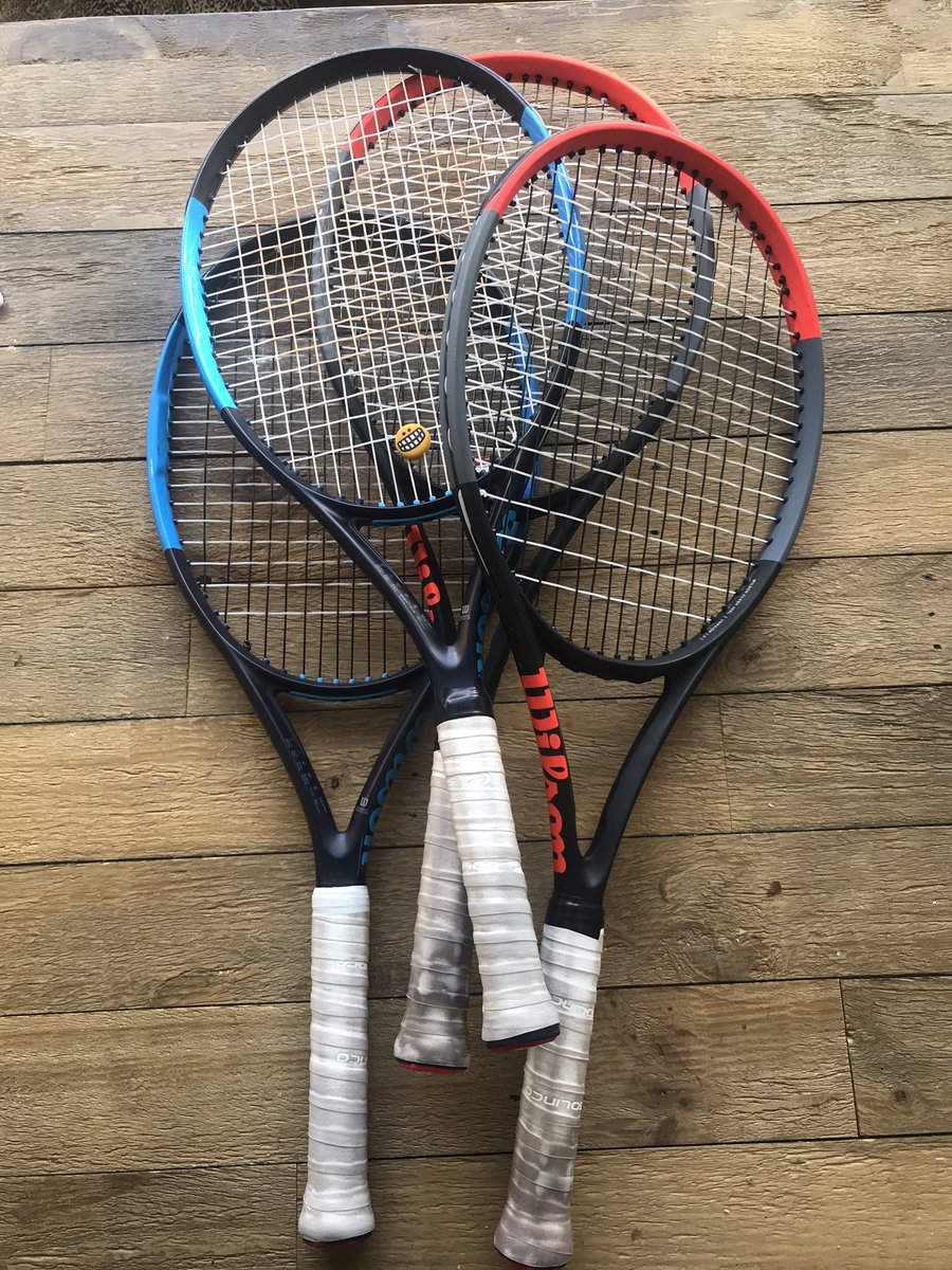 Life of a tennis parent. Regripping racquets before practice. @WilsonTennis