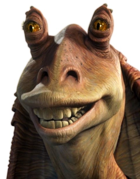 Longhorns215's tweet photo. Just curious am I the only one seeing the resemblance only difference is Jar Jar Binks has some class. Trump should have showed that strong pimp hand lastnight. https://t.co/YFqoOXCfSy