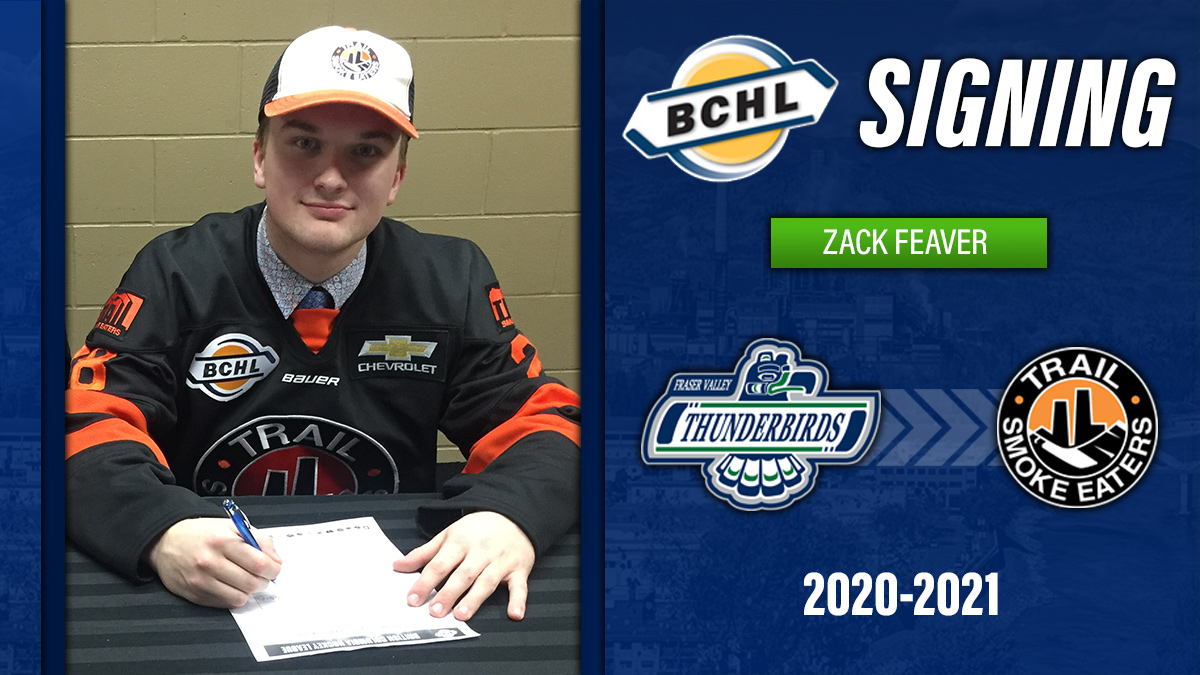 The Fraser Valley Thunderbirds would like to congratulate our own @ZackFeaver on signing with the <a href="/BCHLSmokeEaters/">Trail Smoke Eaters</a> for the 2020-2021 season! The future is bright for an exceptional player and leader.

#TBirdNation #WeAreSmokeEaters
@BCHockey_U18 @GoBCHL