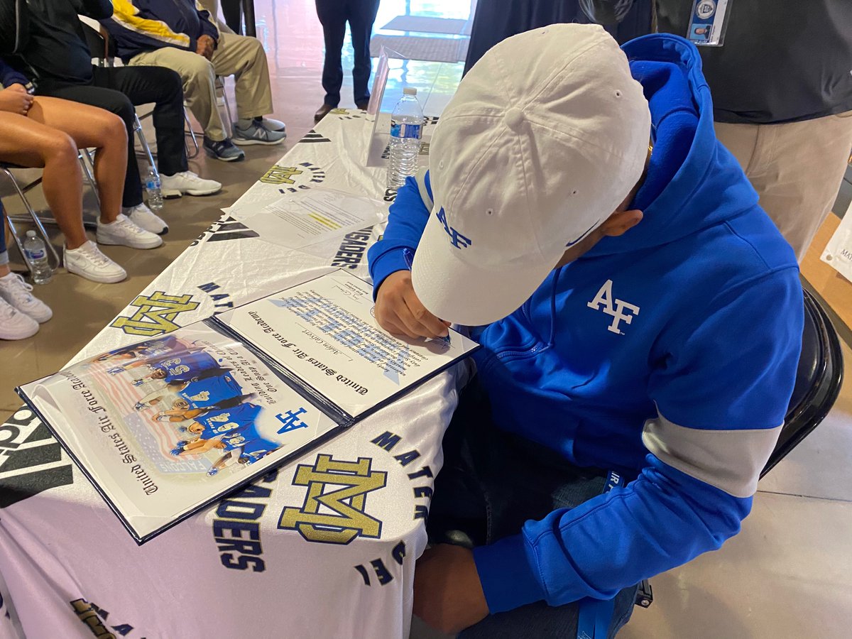 mdcrusaders's tweet photo. Today Aiden Calvert officially signed his letter of intent with the Air Force Academy. MDCHS Athletic Director Jared Izidoro shared many positive words and wished him great success as he starts his next chapter and serves our country! https://t.co/Tzqw9X7FWy
