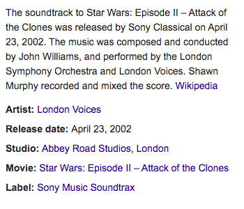 Star Wars Episode II: Attack of the Clones — John WilliamsSurprisingly, one of the best Star Wars soundtracks. It's at this point I feel John Williams has mastered the music of Star Wars and is just flexing on us by still making new themes when he no longer has to.