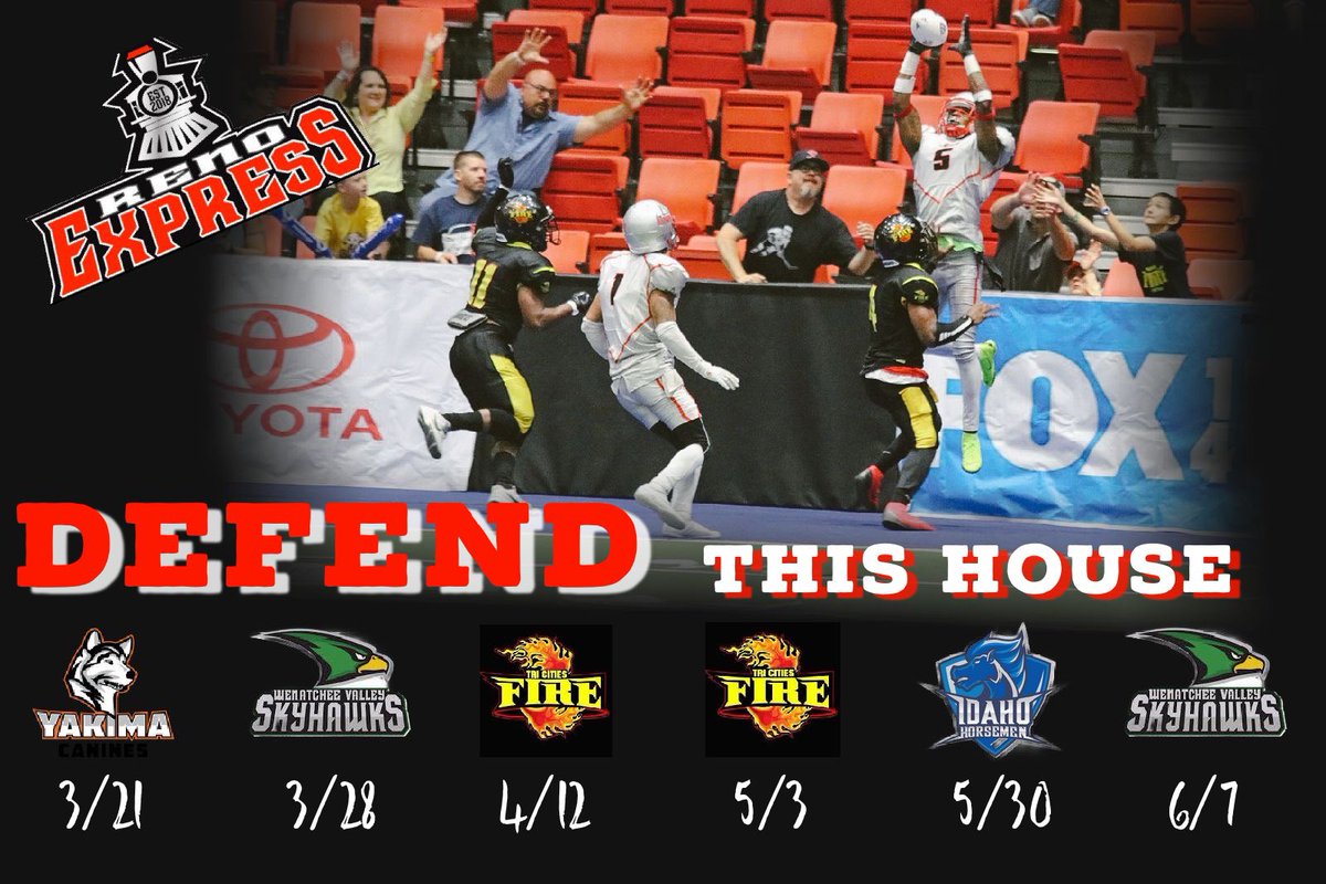 express_reno's tweet photo. The Express home game schedule! #reno #events #renoevent @RenoEvents_ #support #indoorprofessionalfootball buy your season tickets now. #AllAboard https://t.co/2ra5nV2Qyb https://t.co/ubwXRuKn8R