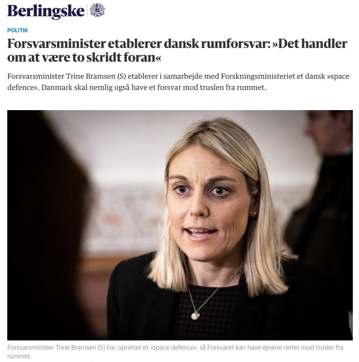 Forsvarsminister Trine Bramsen etablerer dansk rumforsvar.
