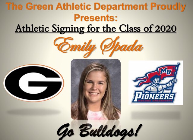 Green_Bulldogs's tweet photo. Congratulations to @emilyspada_ for committing to play softball at Malone University and pursue an Environmental Science major! #BulldogProud #2020SigningDay https://t.co/fEWtRBJHTF