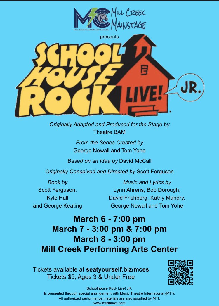 Save the date! #SchoolhouseRockLiveJR #theatreunitesus #millcreekmainstage <a href="/iTheatrics/">iTheatrics</a> <a href="/mtishows/">Music Theatre International</a>