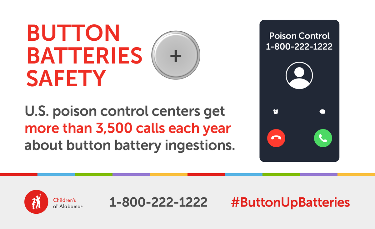 ChildrensAL's tweet photo. Do you have the number for the Poison Center saved in your phone? Our experts are available 24/7/365 to help at 1-800-222-1222. #buttonupbatteries https://t.co/bQogxGYPUf