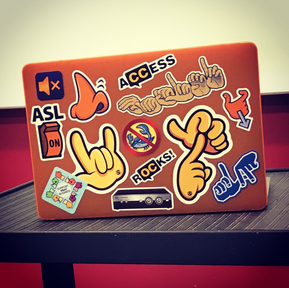DeafCartoonist's tweet photo. What’s on your laptop?
Order #laptopstickers at
https://t.co/32b6zkhdLP
#ASLteaching
#Deaf #Teachers
#Advocacy #SignLanguages https://t.co/dAp5hgwZtv
