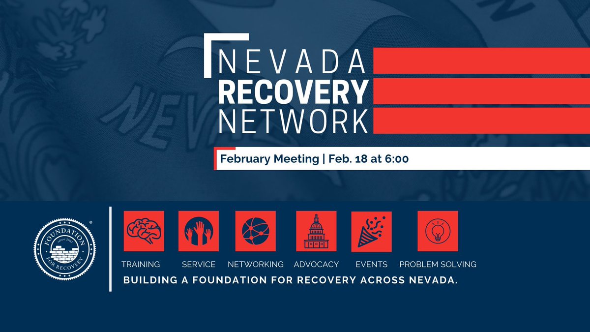 ForRecovery's tweet photo. Hi #NevadaRecoveryNetwork! Our February monthly meeting is scheduled for Feb. 18 at 6 pm. Join this statewide #recovery coalition to address barriers and network.
Register in advance for this meeting:
https://t.co/9eJIDNBHPz https://t.co/x5apdkyZ61