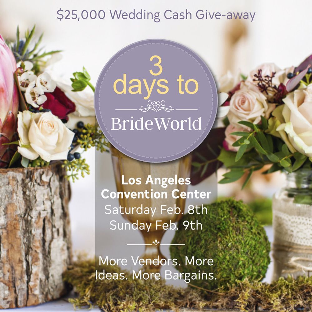 BrideWorld's tweet photo. We are 3 days away from Feb 8 &amp; 9th - Bride World Los Angeles Convention Center! Can you believe it?!

🎟 Register to Attend and use Promo Code RING42 to get 5 FREE ADMISSIONS! https://t.co/0oHE5uZuNO https://t.co/5WAsxLwon7