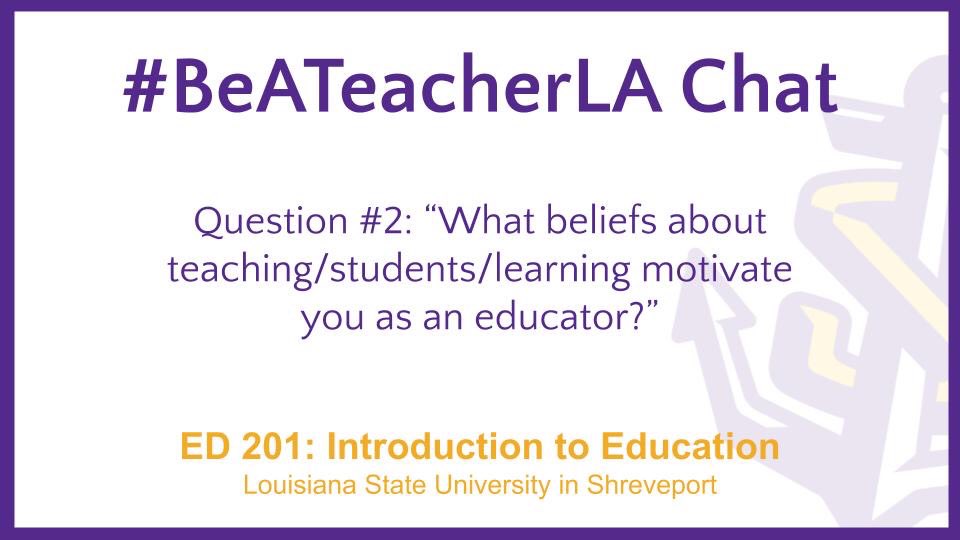 SpencerKiper's tweet photo. Question 2 of tonight’s @LSU_Shreveport future educator Twitter chat about Educational Technology! #BeATeacherLA https://t.co/9GmTVH247V