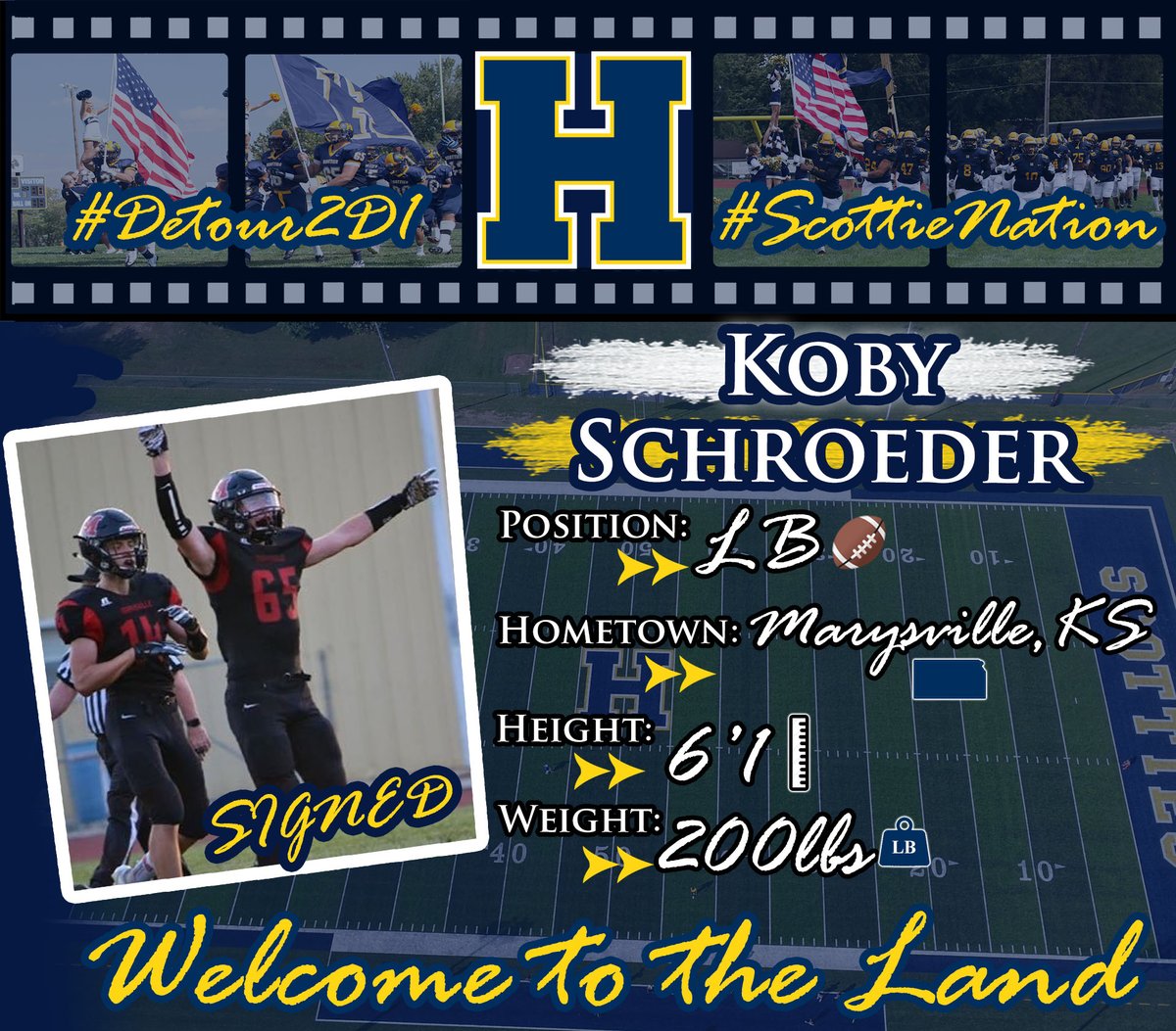 HCCscotties's tweet photo. 🏈National Signing Day🏈

Please Welcome Newest @HCC_Football Player - Defensive Lineman, Koby Schroeder (@SchroederKoby) from Marysville, KS (Marysville HS)....Welcome to #ScottieNation 

📝Signed

#Detour2D1 #WelcometotheLand #NSD2020 https://t.co/Wl393Nah6f