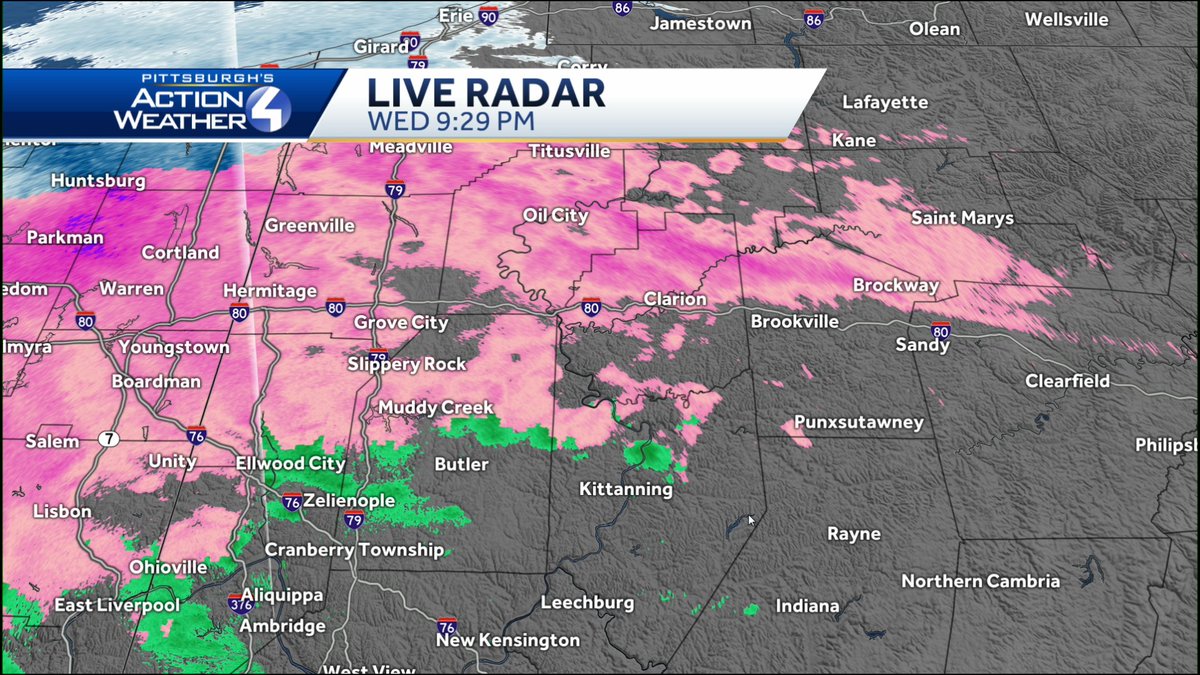 CamTranTV's tweet image. We are seeing a wintry mix already for areas north of the city, especially north of Route 422. Use extra caution if you are traveling tonight into the overnight hours in these areas- roads will be slippery. 
#wintrymix #snow #sleet #freezingrain #winterweatheradvisory