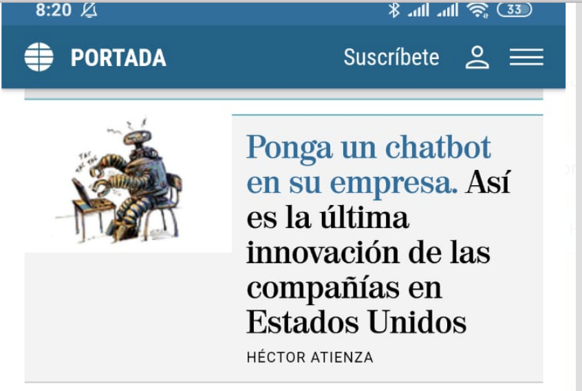 Ponga un chatbot en su empresa: así es la última innovación de las compañías en Estados Unidos. (Muy orgullosos de que nuestra startup sea portada de El Mundo en estos momentos) elmundo.es/tecnologia/inn…