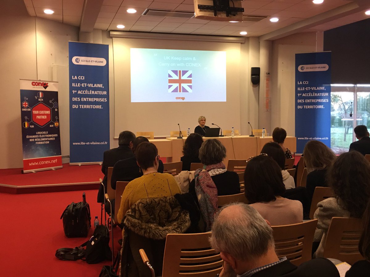 WTCbretagne's tweet photo. [👉#BrexitConference] @conexcustoms : la #FrontièreIntelligente (un dispositif efficace et rapide, unique au monde mis en place par les Douanes françaises) - “UK keep calm &amp; Carry on with CONEX” https://t.co/1lrzXjbrcZ